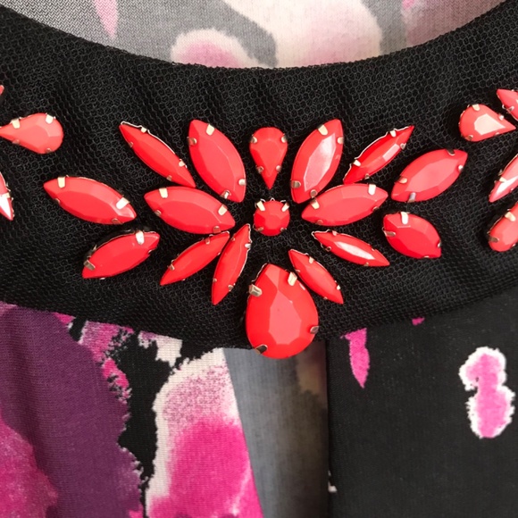 Dressbarn Floral Sleeveless Beaded Midi Sheath Dress Black Pink Women’s Size 10 - Picture 3 of 16